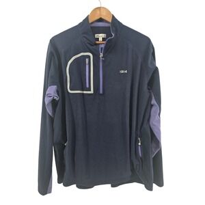 Peter Millar Mens Quarter Zip Pullover XL Navy Blue 1914 Logo Fleece Golf Jacket